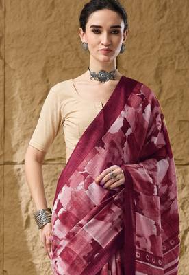 Red color silk blend fabric stylish printed  ready to wear saree 3