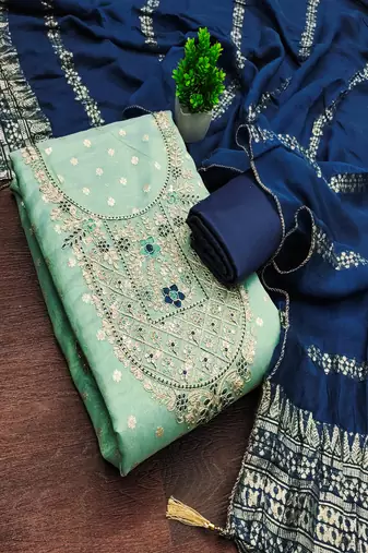  embroidered shimmer unstitched dress material with chanderi jacquard dupatta