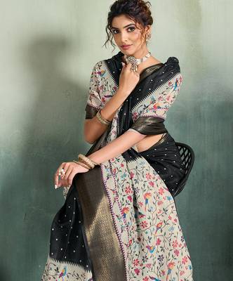 Black color linen fabric graceful festive looks fancy saree 3
