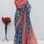blue red cotton blend zari weaving floral digital print festive saree with unstitched blouse piece
