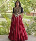 Maroon Rayon Readymade Navratri Lehenga Choli with Embroidery & Miroor Work
