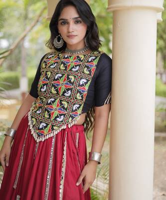 Maroon Rayon Readymade Navratri Lehenga Choli with Embroidery & Miroor Work 2