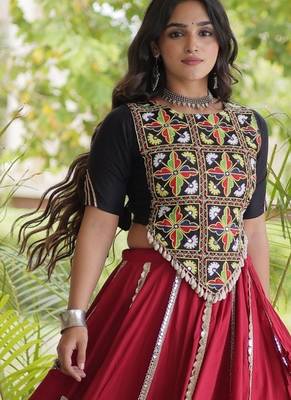 Maroon Rayon Readymade Navratri Lehenga Choli with Embroidery & Miroor Work 3
