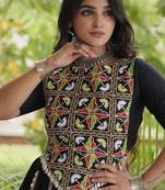 Black Rayon Readymade Navratri Lehenga Choli with Embroidery & Miroor Work
