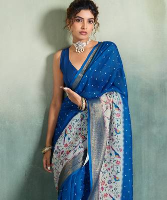 Blue color linen fabric graceful festive looks fancy saree 3