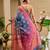 blue red cotton blend zari weaving floral digital print festive saree with unstitched blouse piece