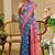 blue red cotton blend zari weaving floral digital print festive saree with unstitched blouse piece