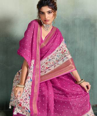 Pink color linen fabric graceful festive looks fancy saree 3
