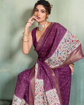Purple color linen fabric graceful festive looks fancy saree 3