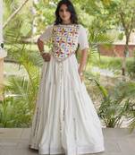 White Rayon Readymade Navratri Lehenga Choli with Embroidery & Miroor Work