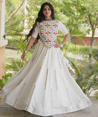White Rayon Readymade Navratri Lehenga Choli with Embroidery & Miroor Work 3