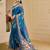 blue cotton blend zari weaving floral digital print festive saree with unstitched blouse piece