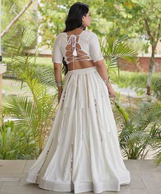 White Rayon Readymade Navratri Lehenga Choli with Embroidery & Miroor Work 4