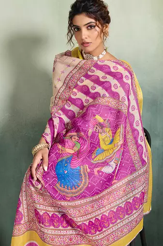 Off white color linen fabric graceful festive looks fancy saree
