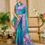 blue cotton blend zari weaving floral digital print festive saree with unstitched blouse piece