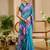 blue cotton blend zari weaving floral digital print festive saree with unstitched blouse piece