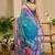 blue cotton blend zari weaving floral digital print festive saree with unstitched blouse piece