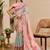 cream pink cotton blend zari weaving floral digital print festive saree with unstitched blouse piece