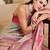 cream pink cotton blend zari weaving floral digital print festive saree with unstitched blouse piece