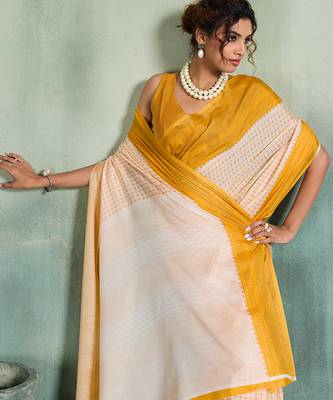 yellow smart mul cotton blend fabric designer graceful saree 3