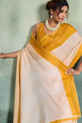 yellow smart mul cotton blend fabric designer graceful saree