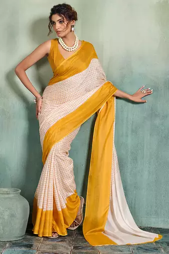yellow smart mul cotton blend fabric designer graceful saree