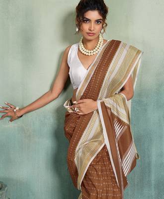 brown smart mul cotton blend fabric designer graceful saree 3