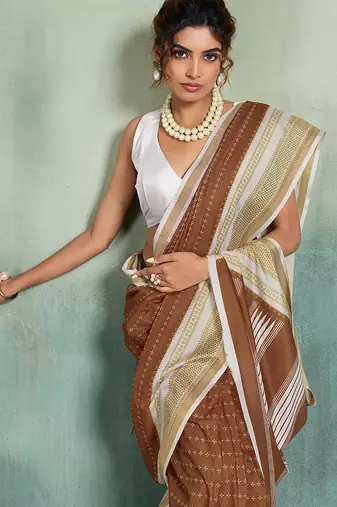 brown smart mul cotton blend fabric designer graceful saree