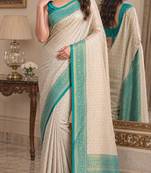 Off white sky soft kanjivaram silk blend banarasi jacuard work festive saree with unstitched blouse piece
