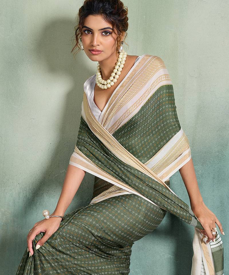 green smart mul cotton blend fabric designer graceful saree