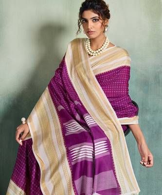 purple smart mul cotton blend fabric designer graceful saree 3