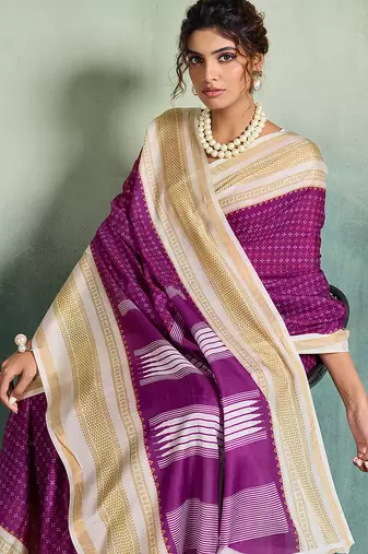 purple smart mul cotton blend fabric designer graceful saree