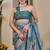 teal cotton blend zari weaving floral digital print festive saree with unstitched blouse piece