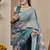 teal cotton blend zari weaving floral digital print festive saree with unstitched blouse piece