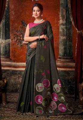 black khadi cotton blend fabric woven designer fancy graceful saree 1