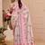 cream pink cotton blend zari weaving floral digital print festive saree with unstitched blouse piece