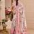 cream pink cotton blend zari weaving floral digital print festive saree with unstitched blouse piece