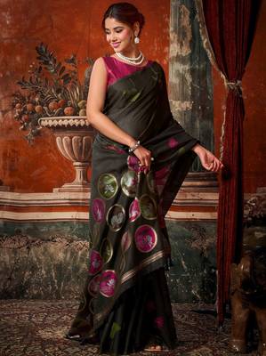 black khadi cotton blend fabric woven designer fancy graceful saree 4