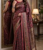 Maroon soft silk blend banarasi jacuard work festive saree with unstitched blouse piece