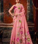 pink khadi cotton blend fabric woven designer fancy graceful saree