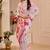 cream pink cotton blend zari weaving floral digital print festive saree with unstitched blouse piece
