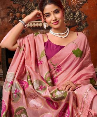 pink khadi cotton blend fabric woven designer fancy graceful saree 3