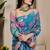 blue cotton blend zari weaving floral digital print festive saree with unstitched blouse piece