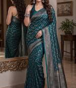 Rama soft silk blend banarasi jacuard work festive saree with unstitched blouse piece
