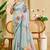sky blue cotton blend zari weaving floral digital print festive saree with unstitched blouse piece