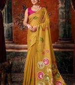 mustard khadi cotton blend fabric woven designer fancy graceful saree