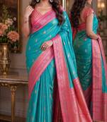 Rama soft silk blend banarasi jacuard work festive saree with unstitched blouse piece