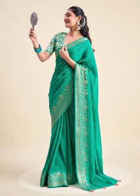 sea green chiffon fabric smart festive graceful saree 1