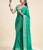 sea green chiffon fabric smart festive graceful saree