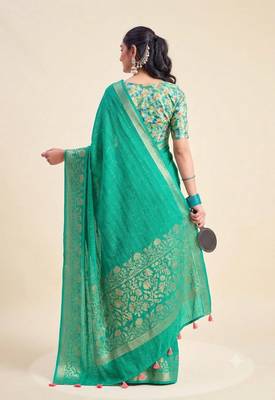 sea green chiffon fabric smart festive graceful saree 2